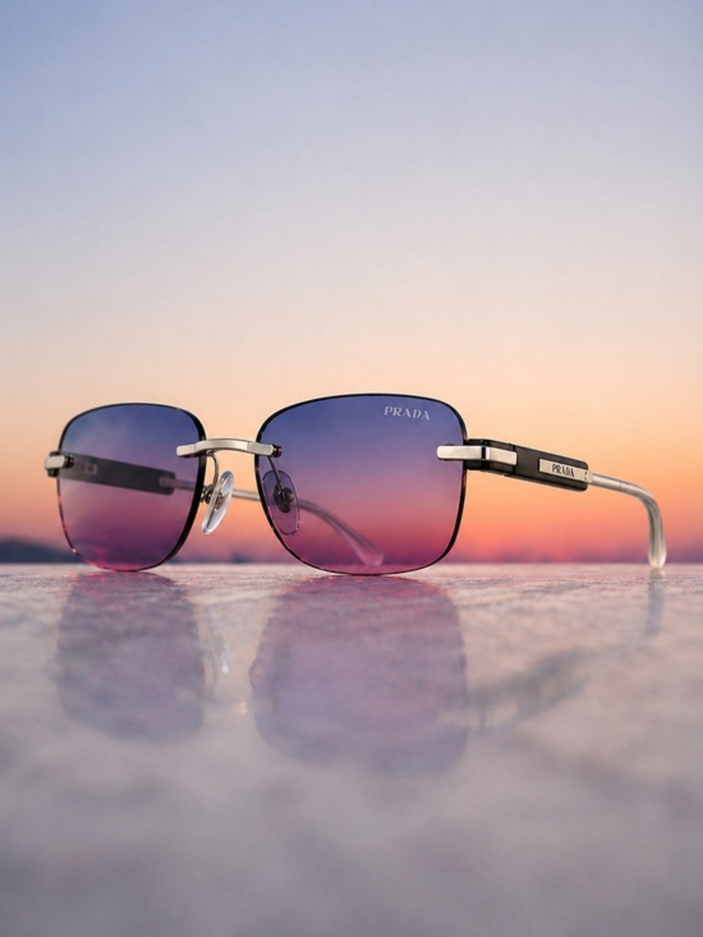 Prada PR 68ZSB Rimless Gradient Blue Pink Sunglasses 60-15-145